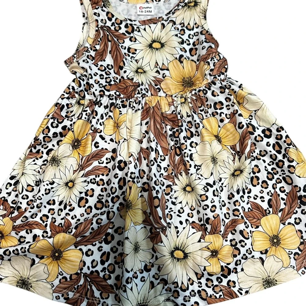 PatPat Floral‎ Leopard Print Dress Sleeveless Casual Summer Outfit 18-24M